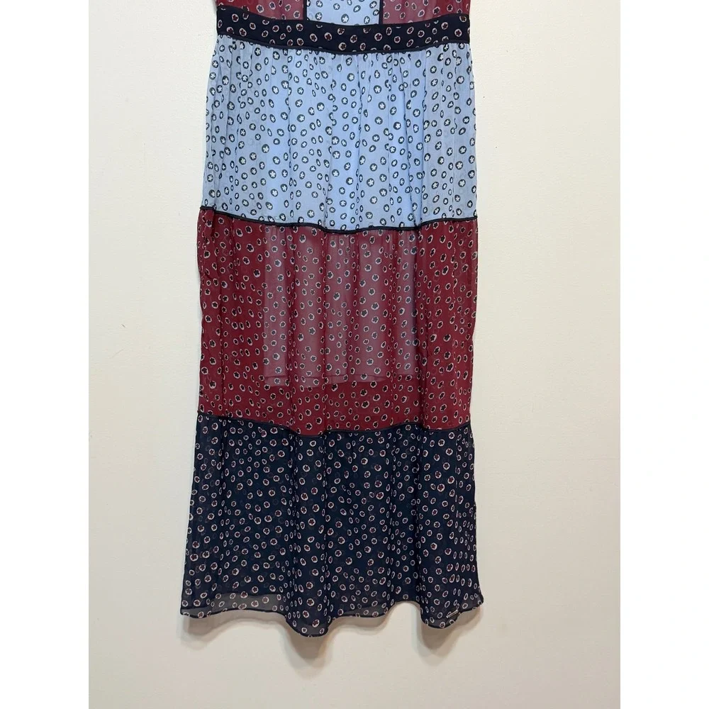 Ted Baker London Colorblock Floral Chiffon Midi Dress Women Sz 2 Old Money Chic - Picture 2 of 8